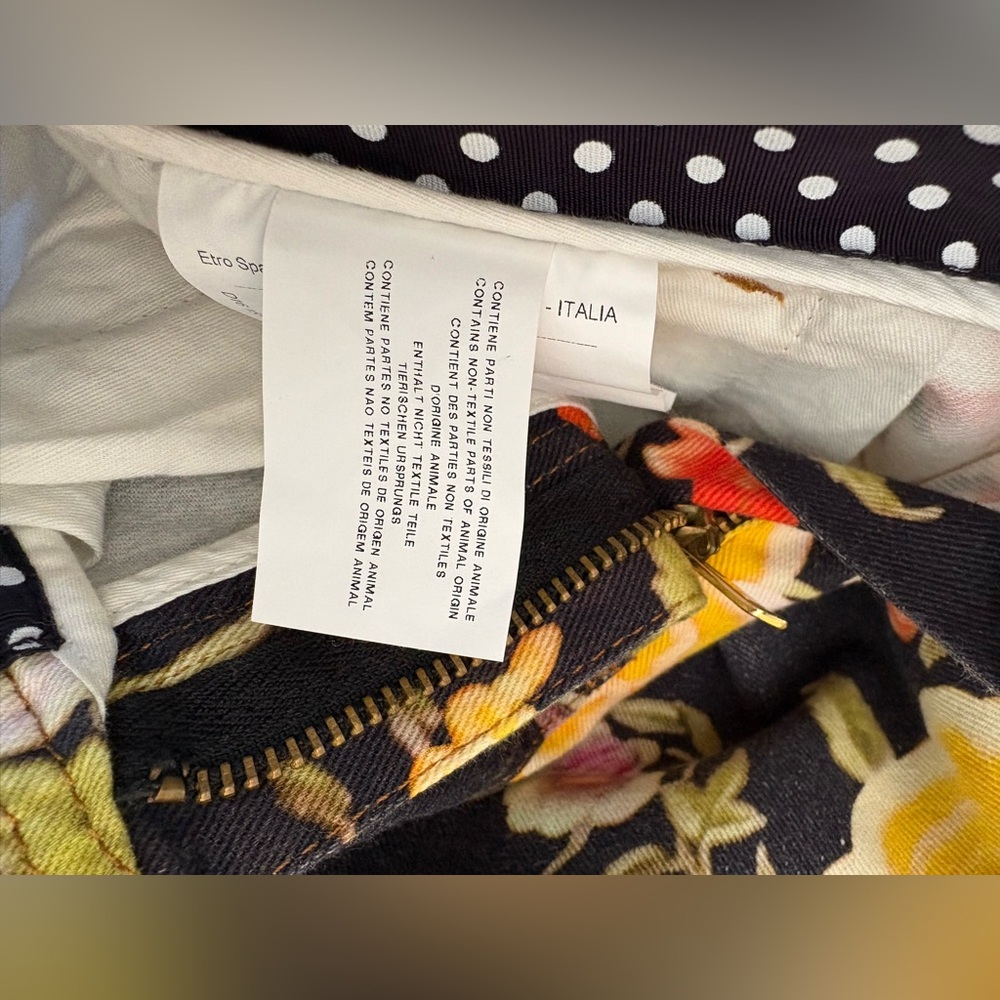 Etro Milano Designer Black Multicolor Floral Skinny Pants Size 29 Made In Italy - Picture 8 of 15